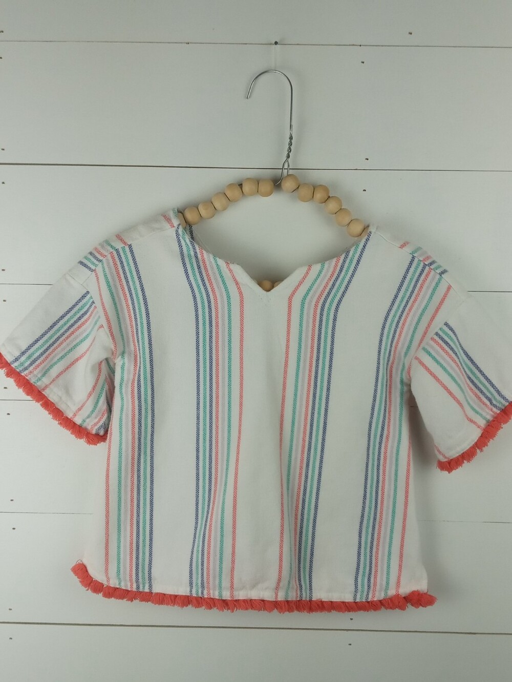 Gymboree girls size 3 white with colorful stripes fringe trim top stripe